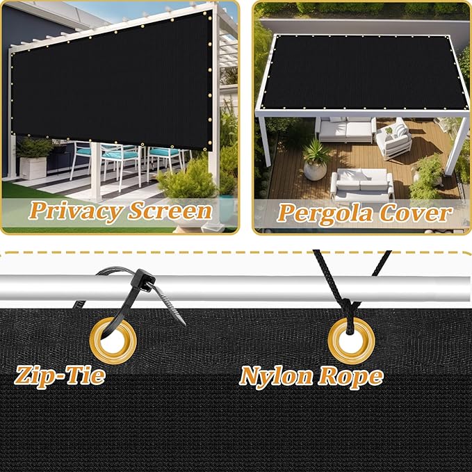 Shade&Beyond Customized Size 5' X 20' Shade Cloth with Grommets, 90% UV Protection UV Protection Mesh Tarp Sun Screens for Patio GN01, Black
