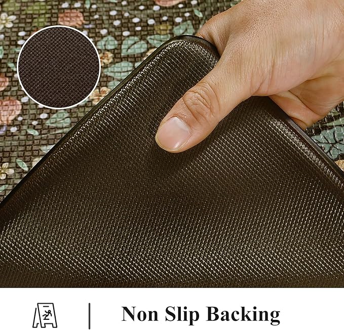 Collive Kitchen Mats for Floor 2PCS, Cushioned Anti Fatigue Mat Non Slip Waterproof Kitchen Sink Rugs, Washable Vintage Spring Floral Rug Comfort Standing Mat for Laundry, Desk, Bar, Office, Black