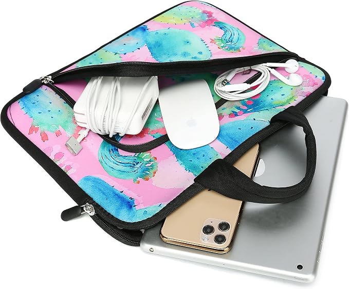 11 11.6 12 12.1 12.5 inches Laptop Sleeve Chromebook Case Ultrabook Case Notebook Sleeve PC Messenger Bag Tablet Case Neoprene Handle Sleeve for Men Women, Two Pockets(Colorful Cactus)
