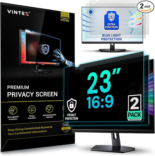 VINTEZ [2 Pack] 23 Inch 16:9 Privacy Screen for Computer Monitor and Laptop - Anti Glare Protector Film Blue Light Filter Eye Protection - Computer Screen Privacy Shield