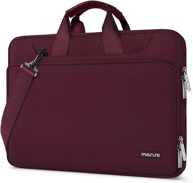 MOSISO 360 Protective Laptop Bag 13.3 inch, 13-14 inch Computer Bag Compatible with MacBook Air 13 inch/Pro 13 inch/Pro 14 inch,HP,Dell,Notebook, Laptop Carrying Case with Strap&Handle, Wine Red