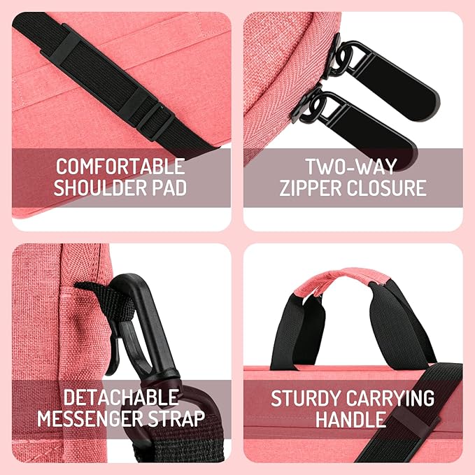 14-15 Inch Laptop Sleeve Bag Carrying Case Protective Computer Cover with Handle Shoulder Strap Compatible with 15 inch MacBook Air M5 M4 M3 M2 Acer ASUS HP Surface Dell Chromebook, Pink