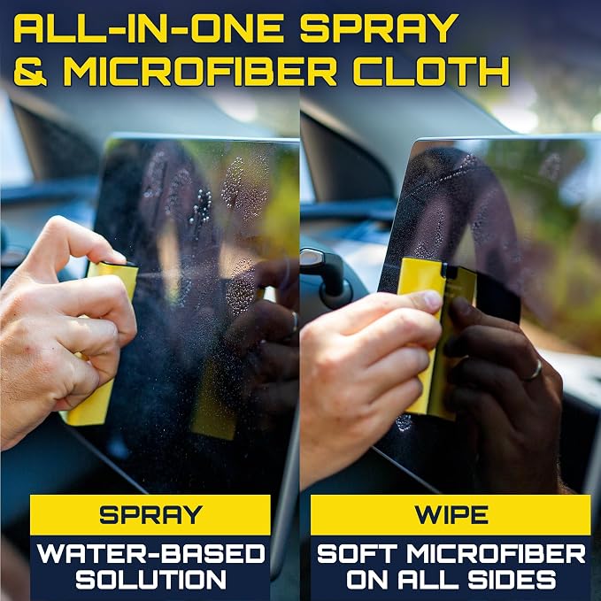 Car Screen Cleaner Spray And Wipe, 2-in-1 Spray and Microfiber Cloth Touch Screen Cleaner For Car Display, Cell Phone, Laptop, IPad, IPhone, Macbook Air, Computer (Yellow)