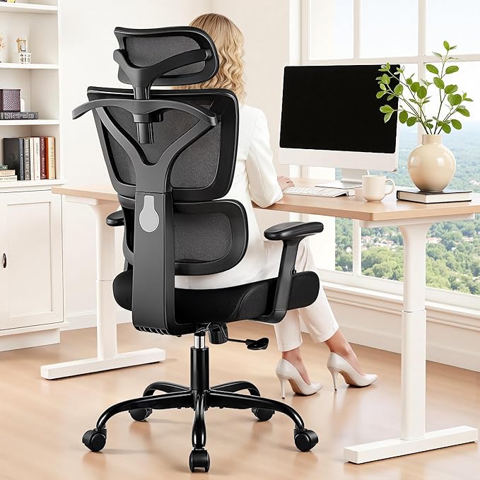 Ergonomic Office Chair High Back Desk Chair with Lumbar Support, Breathable Mesh Computer Chair with Adjustable Armrests Height, Reclining Big and Tall Gaming Chair for Home Office(Black 10Pack)