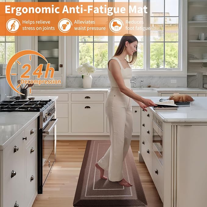 UKISS 9/10"" Extra Thick Cushioned Anti Fatigue Kitchen Mat, Waterproof High Density Foam Standing Desk Mat, Non-Slip Ergonomic Comfort Mat for Kitchen, Office,Workstation Black (Brown, 20" X 48")