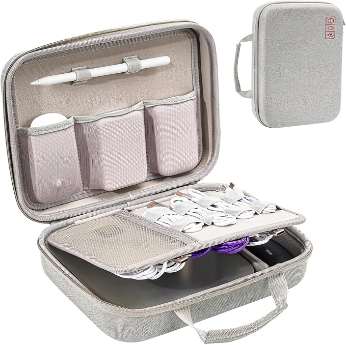 ProCase Hard Travel Electronic Organizer Case for MacBook Power Adapter Chargers Cables Power Bank Apple Magic Mouse Apple Pencil USB Flash Disk SD Card Small Portable Accessories Bag
