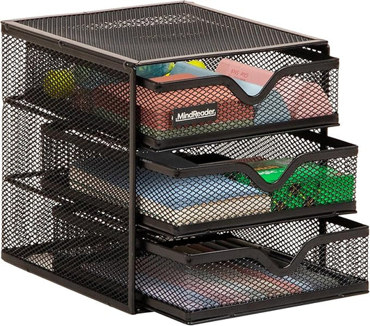 Mind Reader Desktop Accessory Storage, Desk Supplies, Organizer, Office, Metal Mesh, 6.25" L x 6.5" W x 6.5" H, Black