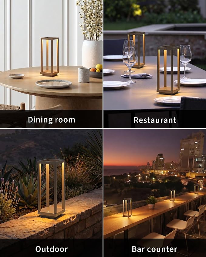 PUSU Cordless Waterproof Table Lamps Set of 2, Brown Outdoor Rechargeable 4000mAh Battery Operated Desk Lamp 2700K 3-Level Dimmable, Portable LED Lighting for Patio, Camping, Bedroom, Night Light
