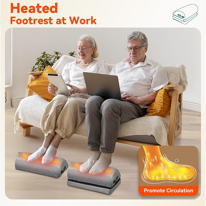 Snailax Heated Foot Rest Under Desk at Work, Fathers Day Gift for Dad, Ergonomic Desk Foot Stool with Heat and Vibration Massage, 2 Heat Levels Foot Warmer for Office Chair, Home Gaming