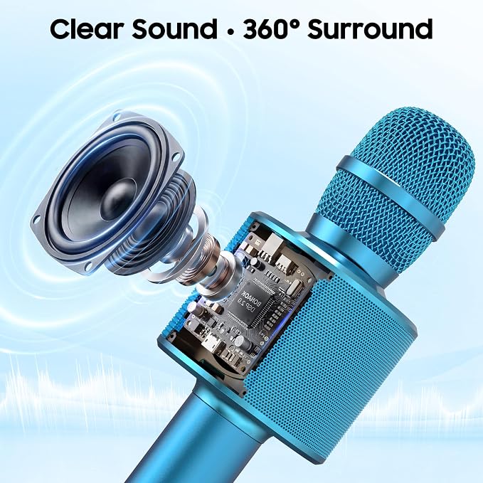 BONAOK Wireless Bluetooth Karaoke Microphone,3-in-1 Portable Handheld Karaoke Mic Speaker Machine Birthday Home Party for PC or All Smartphone (Q37 Blue)