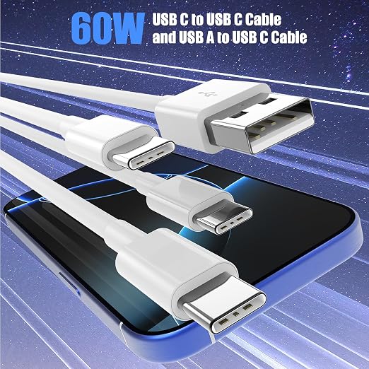 Car Carplay Cable for iPhone 17 16 15, 2-Pack [6FT+10FT] 60W USB C to USB C Cable And 2-Pack [6FT+10FT] USB A to USB C Cable for iPhone 17 16 15，for Galaxy S25 S24, for iPad, for MacBook and More