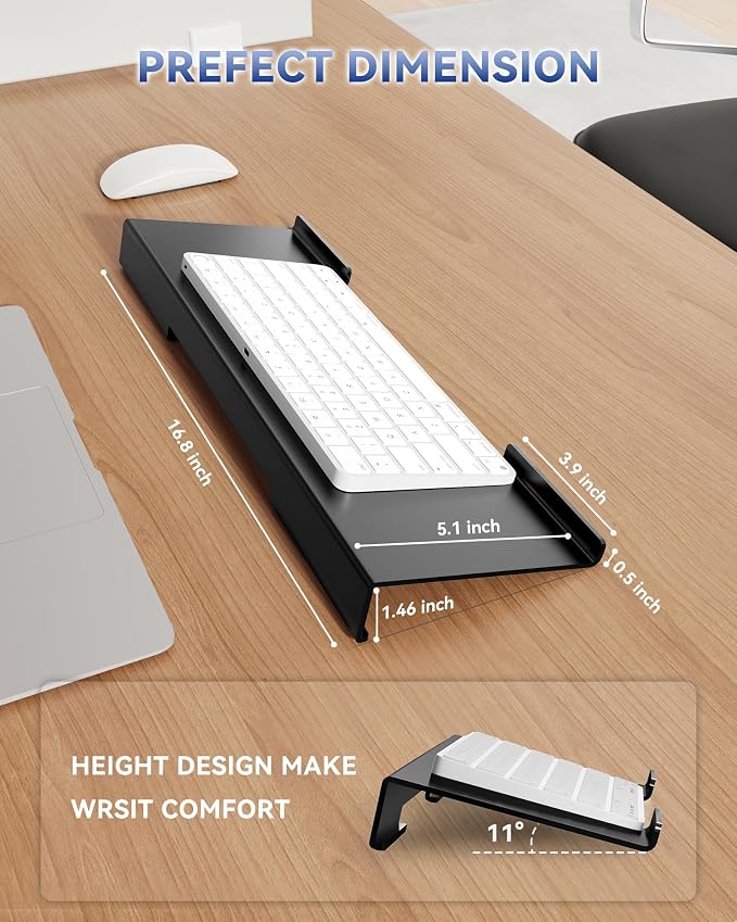 Laborio Acrylic Computer Keyboard Stand for Desktop (Black), Ergonomic Keyboard Tilted Elevated Rack Key Board Tray Holder Riser Stand for Office Home Desk Work Supplies