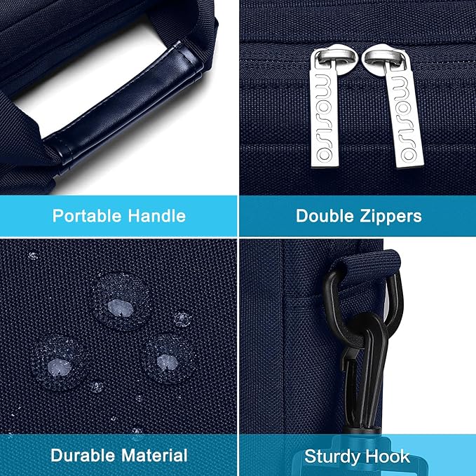 MOSISO Laptop Shoulder Bag 15.6 inch, 15-15.6 inch Computer Bag Compatible with MacBook Pro 16 inch, HP, Dell, Lenovo, Notebook with 2 Raised&1 Flapover&1 Horizontal Pocket&Handle&Belt, Navy Blue