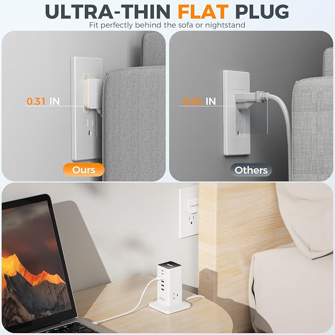 Charging Station for Multiple Devices, TESSAN 9-in-1 USB C Power Strip for iPhone 17/16/15, MacBook, Tablet, Desktop Phone Fast Charger with 3 AC, USB Charger, Home Drom Office Accessories, White-30W