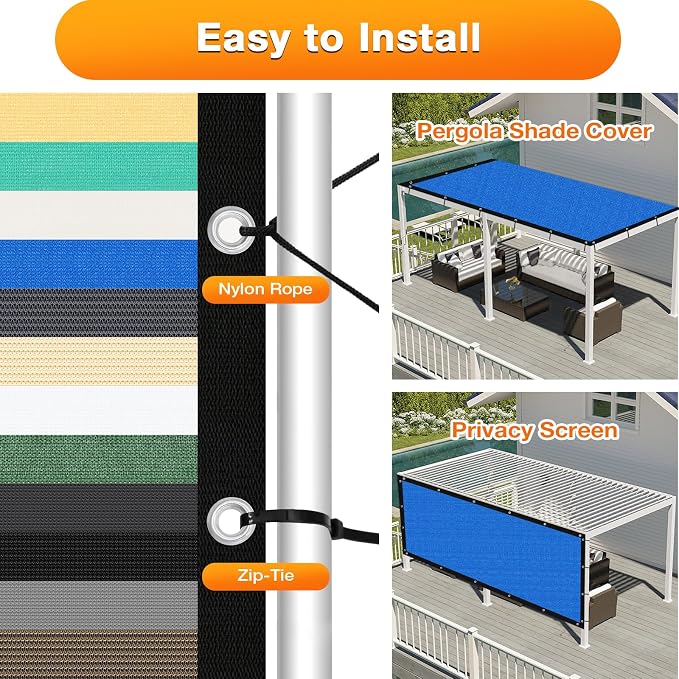 Artpuch Outdoor Pergola Shade Cover 16' X 16' Sun Shade Cloth with Grommets, 90% UV Protection Canopy Patio Privacy Screen (Customized Available) GN107, Blue