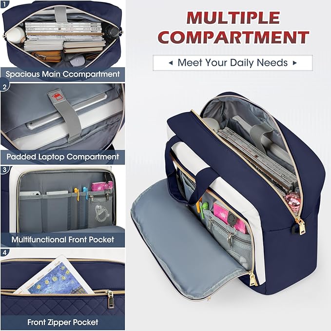 NEWHEY Laptop Bag 17.3 Inch Laptop Briefcase for Women Men Waterproof Shoulder Messenger Bag Large Computer Bag for Business Office Work College, Blue&Beige