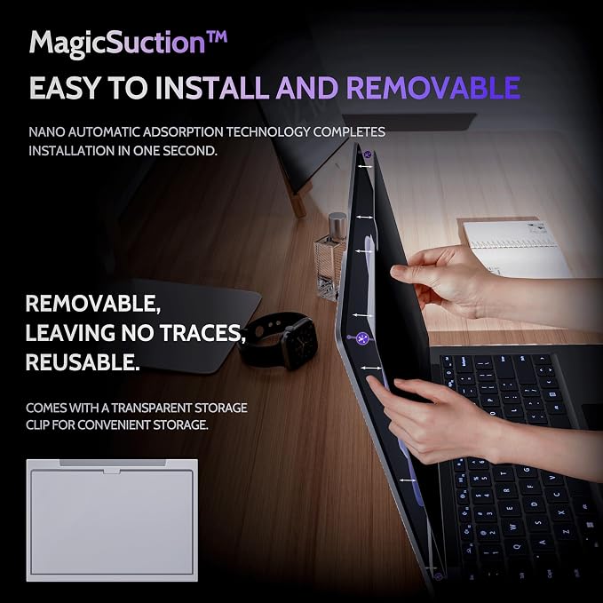 Peslv Privacy Screen for 13.8 Inch Surface Laptop 7, MagicSuction™ Removable Anti Spy Black Protector, Glare Blue Light Filter for Microsoft Laptop Computer Monitor