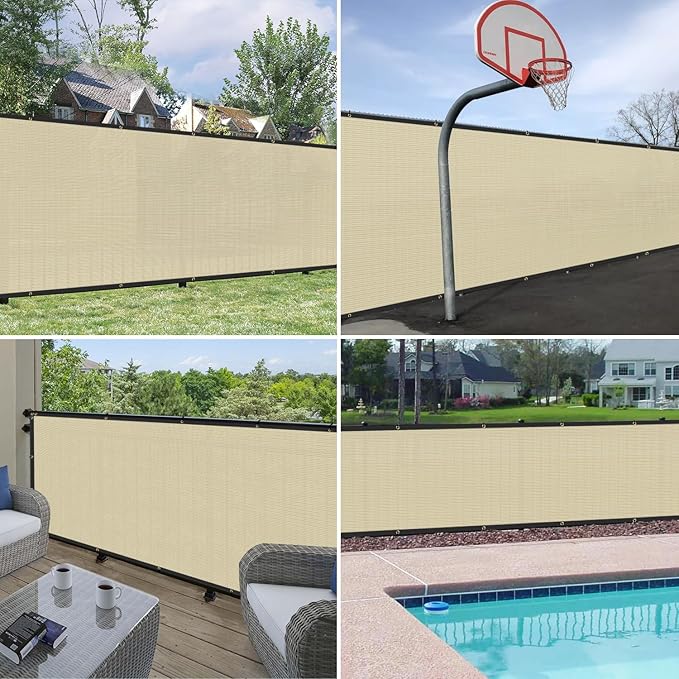 Windscreen4less Privacy Fence Screen Heavy Duty Windscreen Fencing Mesh Fabric Shade Net Cover with Brass Grommtes for Outdoor Wall Garden Yard Pool Deck, 8'x11' Beige