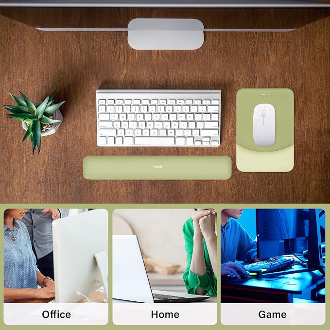 MOSISO Wrist Rest Support for Mouse Pad&Keyboard Set, Rectangular Ergonomic Mousepad Non-Slip Base Home/Office Pain Relief&Easy Typing Pad with Neoprene Cloth&Raised Silicone Lining, Olive Green