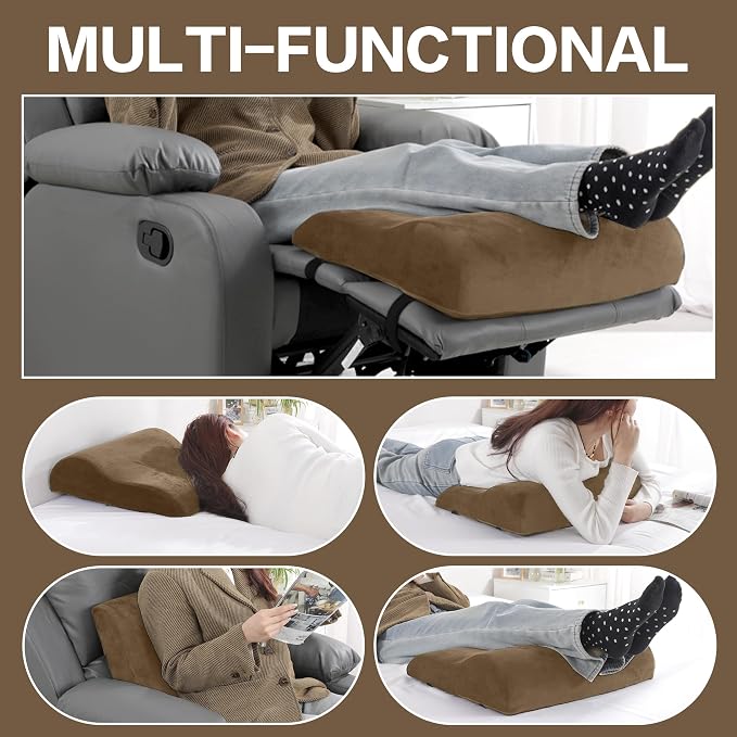 HOMBYS Extra Large Recliner Leg Pillow, Foam Foot Rest Cushion Wave Shape Recliner Footrest Extender, Multi Purpose Back & Lumbar Support Pillow for Bed, Sofa Couch, Coffee Color
