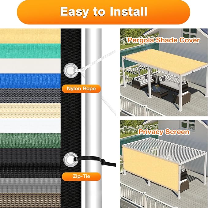 Artpuch Outdoor Pergola Shade Cover 7x10 FT Sun Shade Cloth with Grommets Sand 90% UV Protection Canopy Patio Privacy Screen (Customized Available)