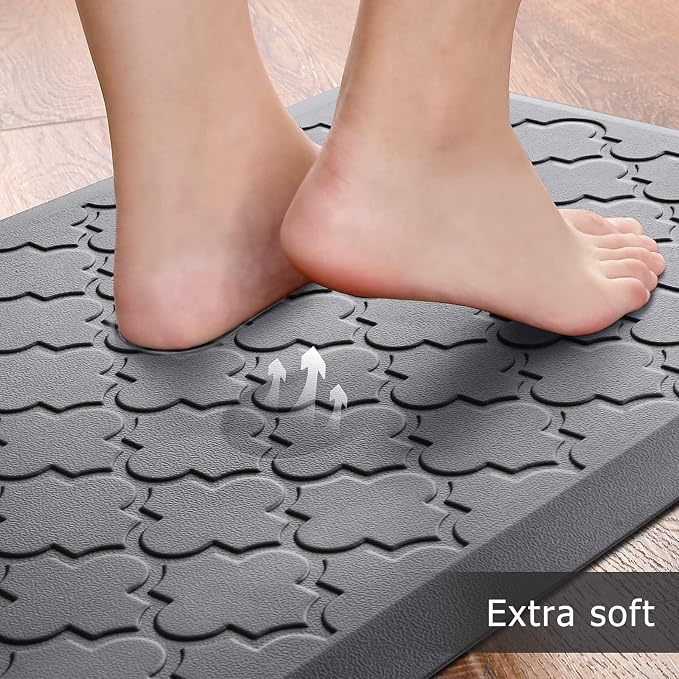 Kitchen Mat [2 PCS] Cushioned Anti-Fatigue Floor Mat Water Resistant Non-Skid Kitchen Mats and Rugs Ergonomic Comfort Foam Kitchen Rugs Standing Mat for Floor Office Sink(Grey,17.3"x28"+17.3"x60")