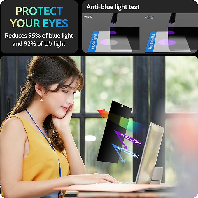 Peslv Magnetic Laptop Privacy Screen 15.6 inch for 16:9 Computer Monitor, 15" Removable Anti Glare Protector Blue Light Filter Shield Compatible with Lenovo Hp Dell Acer Asus Thinkpad Envy Xps