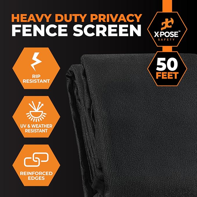 Xpose Safety Privacy Fence Screen 4’ x 50’ – Heavy Duty Black Mesh with 90% Visibility Block, UV Protection – Includes Cable Ties – for Garden, Yard, Nursery, Kennel, Dog Run, Greenhouse