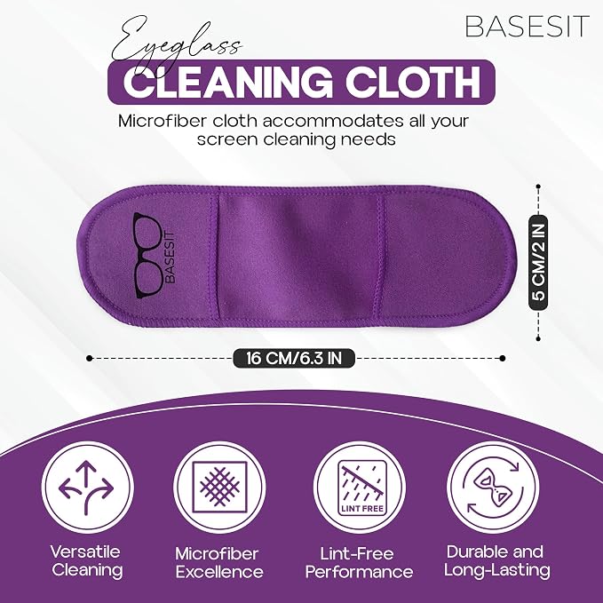 Finger Grip Eyeglass Cleaner (4 Pack) – Premium Microfiber Glasses Cleaning Cloth for Eyeglasses, Sunglasses, Phone Screen & Camera Lens (Orange/Purple)