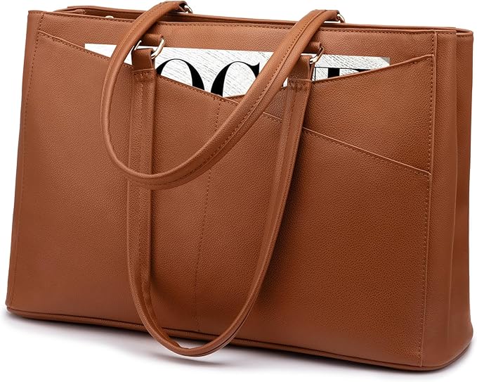 LOVEVOOK Laptop Bag for Women 17.3 Inch Tote Bags Waterproof Leather Briefcase Computer Women Business Office Work Bag,Brown