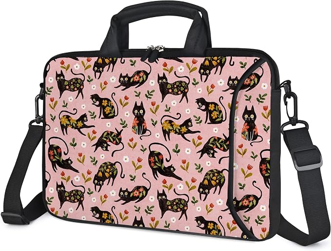 RICHEN Messenger Bag Carrying Case Sleeve with Handle Accessory Pocket Fits Laptops/Notebook/ebooks/Kids tablet/ipad (11-13.3 inch, Flowers Cats)