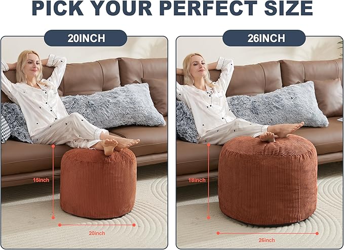 WSOFRLAC Pouf Ottoman Foot Stools Ottoman with Foam Small Corduroy Ottomans for Living Room Ottomans Pouf 20x15 Floor Poufs Foot Rest for Office Chair Orange Foot Stool Small
