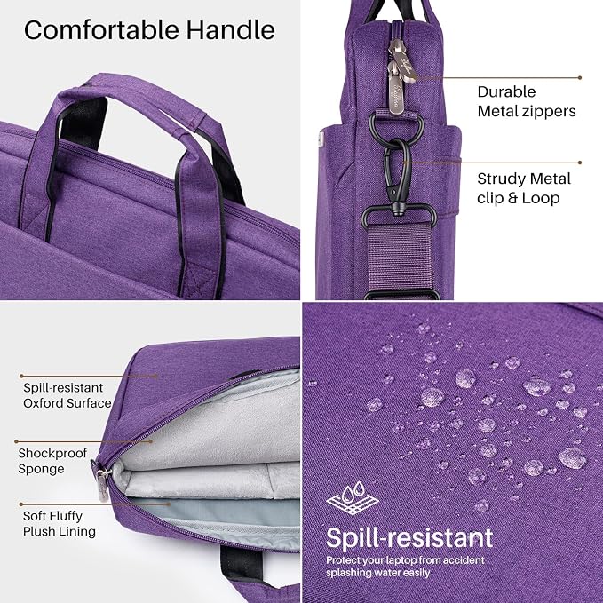 BAFFINA 17 17.3 Inch Laptop Shoulder Bag for Men Women,Waterproof Computer Carrying Case Messenger Bag with Strap for 17-18" HP Dell,Laptop Briefcase for Office business Travel College School,Purple