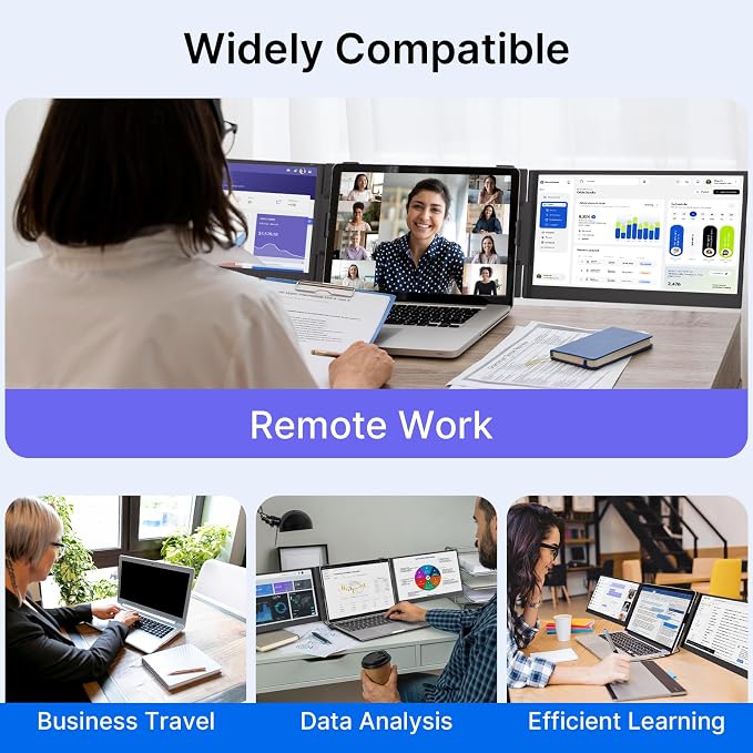 Triple Laptop Screen Extender - Ultra Thin 14" Monitor IPS FHD 1080P Portable Display for 13"-17" Laptops Compatible with Compatible with Windows Mac Chrome Surface Travel Work Setup