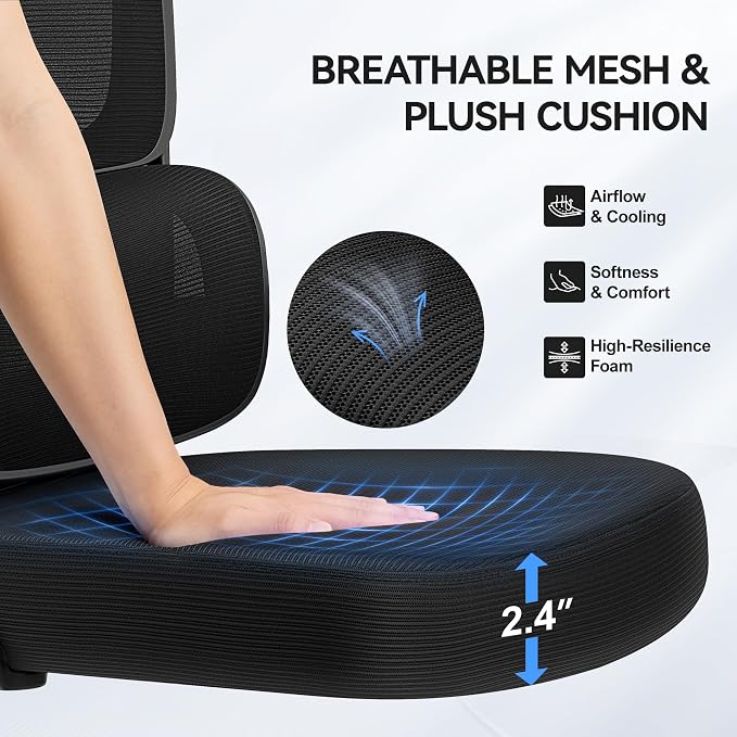 ALLGOD Ergonomic Office Chair, Mesh Desk Chair with Lumbar Support, High Back Home Office Chair with Adjustable Headrest and Flip-Up Arms, Comfortable Computer Chair, Thick Cushion,Black-8 Pack