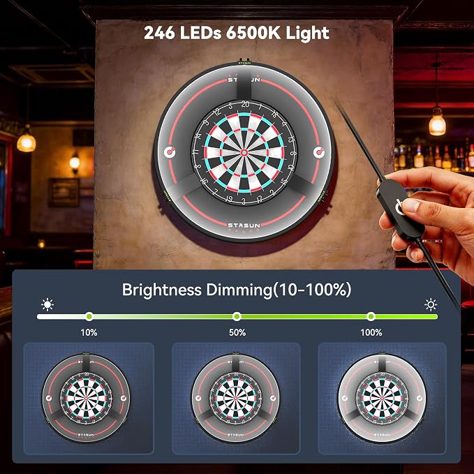 STASUN 360° Dartboard Ring Light, Dimmable Magnetic LED Dart Board Lighting System, 6500K White Light for Shadow-Free Visibility in Home Bars, Game Rooms & Dartboards