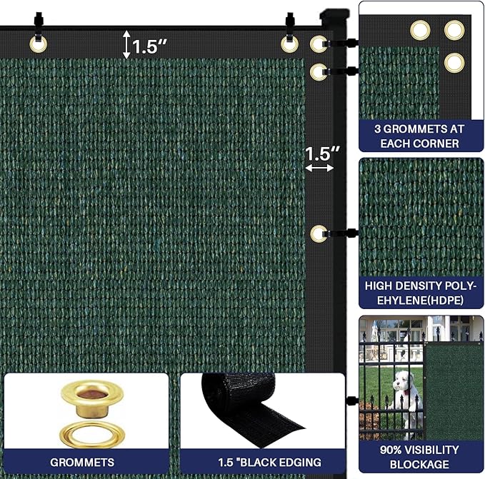 Windscreen4less 4' x 65' Privacy Fence Screen Heavy Duty Windscreen Fencing Mesh Fabric Shade Net Cover with Brass Grommtes for Outdoor Wall Garden Yard Pool Deck Green