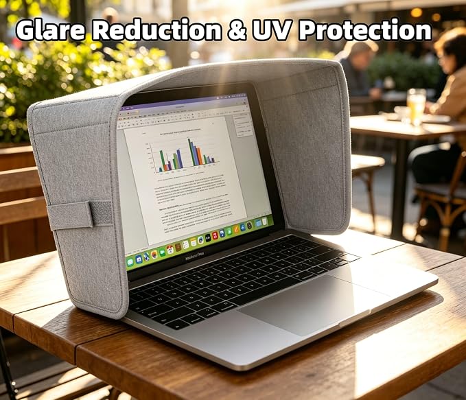 Laptop Sun Shade for Outdoor Work, Lightweight Computer Privacy Hood & Glare Shield, Foldable Shield Cover, Compatible with Most 15-16" Laptops (Gray, L)