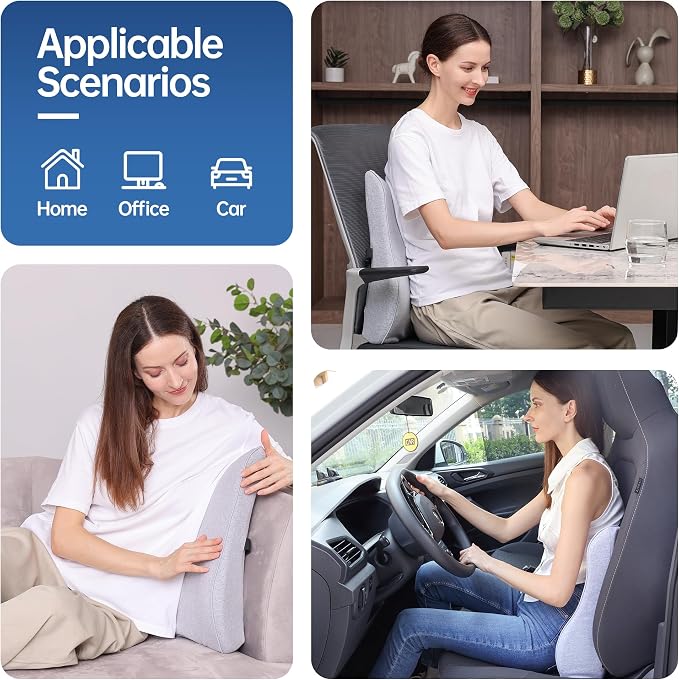 Lumbar Support Pillow for Office Chair Car Seat Gaming Chair, Memory Foam Back Support Pillow, Lumbar Cushion Back Cushion for Lower Back Pain Relief, Adjustable Strap Washable Cover-Light Grey