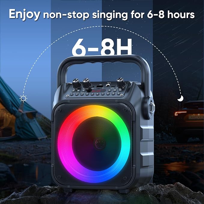 Karaoke Machine, Portable Bluetooth Speaker with 4 Wireless Microphones for Adults & Kids with Lights, Karaoke Microphone with PA System Supports USB/TF/FM/AUX for Home Party Home System Packages
