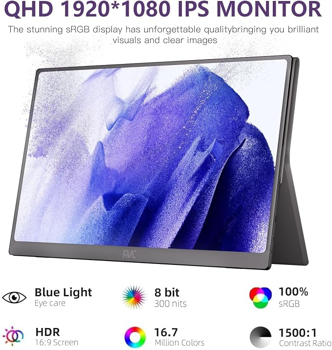 FMC 15.6 Inches Portable Monitor with IPS Display, Compatible with Windows, MacBook, Phone, and PS5 for Gaming and External Use