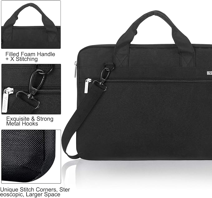 Voova Laptop Bag 17 17.3 Inch, 360° Protective Laptop Case Sleeve with Shoulder Strap Compatible with 17-18 Inch Lenovo Asus Acer Dell Hp, Waterproof Computer Bag Slim Briefcase for Men Women, Black