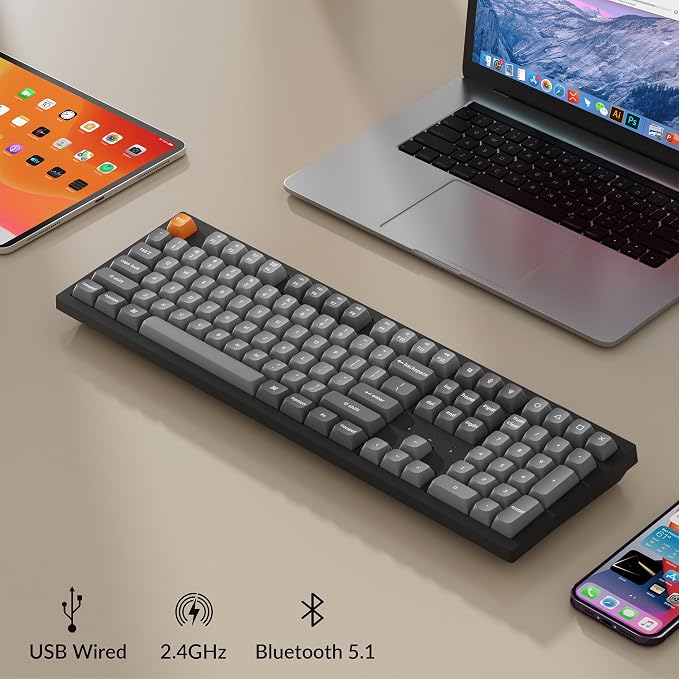 Keychron K10 Max Wireless Custom Mechanical Keyboard, 100% Layout QMK 2.4 GHz Bluetooth White Backlit with Hot-swappable Keychron Super Banana Switch Compatible with Mac Windows Linux