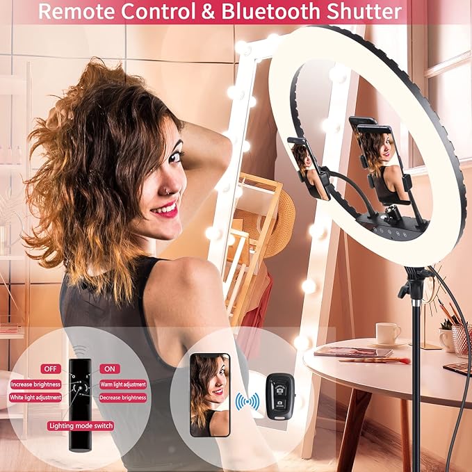 21 inch LED Ring Light with Tripod Stand, Large Selfie Ring Light with Touch Panel for YouTube Vlog Video Shooting, Makeup Studio Portrait with Carrying Bag and Remote Controller, CRI>97