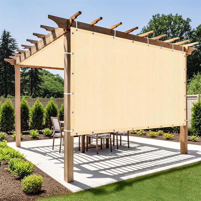Shade&Beyond Customized Size 90% Sun Shade Cloth with Grommets, 6' X 15' Pergola Shade Cover Canopy, Mesh Tarp Sun Screens for Patio, Outdoor, Garden, Backyard GN01, Wheat