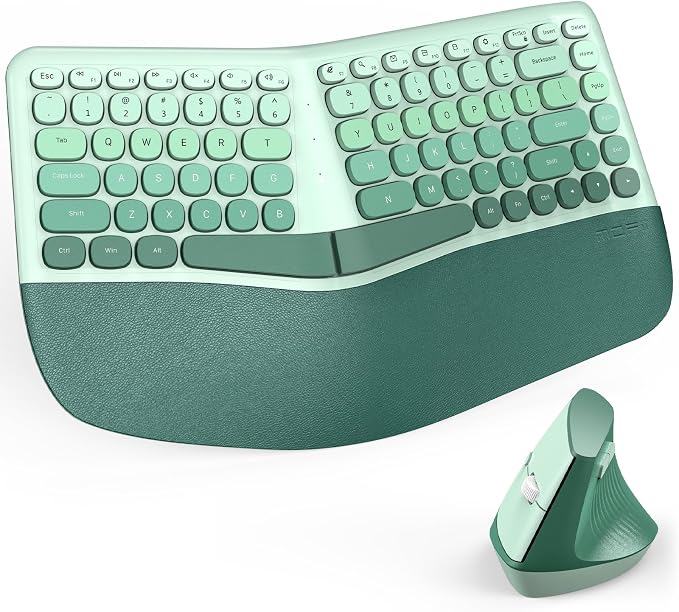 MOFII Wireless Ergonomic Keyboard & Mouse Combo – Split Curved Keyboard with Wrist Rest (All-Day Comfort) + Wireless Vertical Ergonomic Optical Mouse, Compatible with PC/Laptop/Desktop