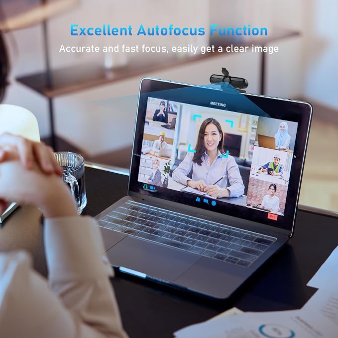 2K Webcam, FHD Computer Streaming Camera with 2K/30fps, 1080P/60fps, Autofocus, Dual Noise-Cancelling Microphones and Tripod, for Computer/Zoom/Skype/Teams/Laptop/MacBook/Windows