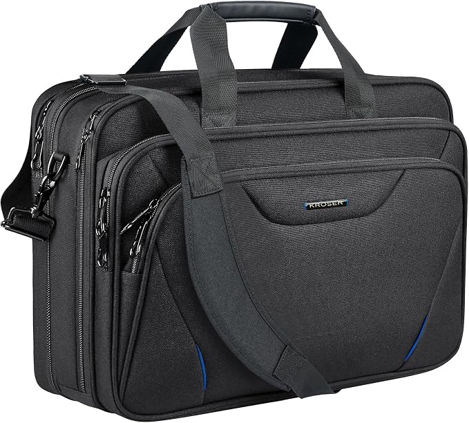 KROSER Laptop Bag Premium Laptop Briefcase Fits Up to 17.3 Inch Laptop Expandable Water-Repellent Shoulder Messenger Bag Computer Bag for Travel/Business/Men/Women-Black/Blue