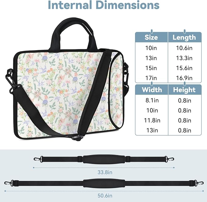 RICHEN 17 inch Laptop Shoulder Bag Carrying Case with Handle Fits 15.6/16/17/17.3/17.4 inch Laptop Notebook (Flowers Swallows, 16-17.3 inch)