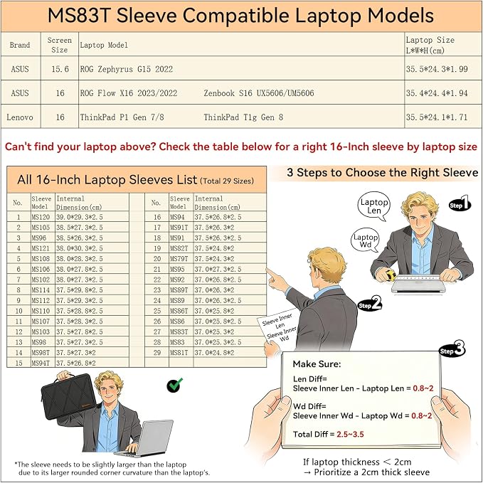 Smatree MS83T Hard Protective 15.6-16 inch Laptop Sleeve Case Compatible for Lenovo ThinkPad P1/T1g Gen 8/7, ASUS ROG Zephyrus G15 2022, for ROG Flow X16 2023/2022, for Zenbook S16